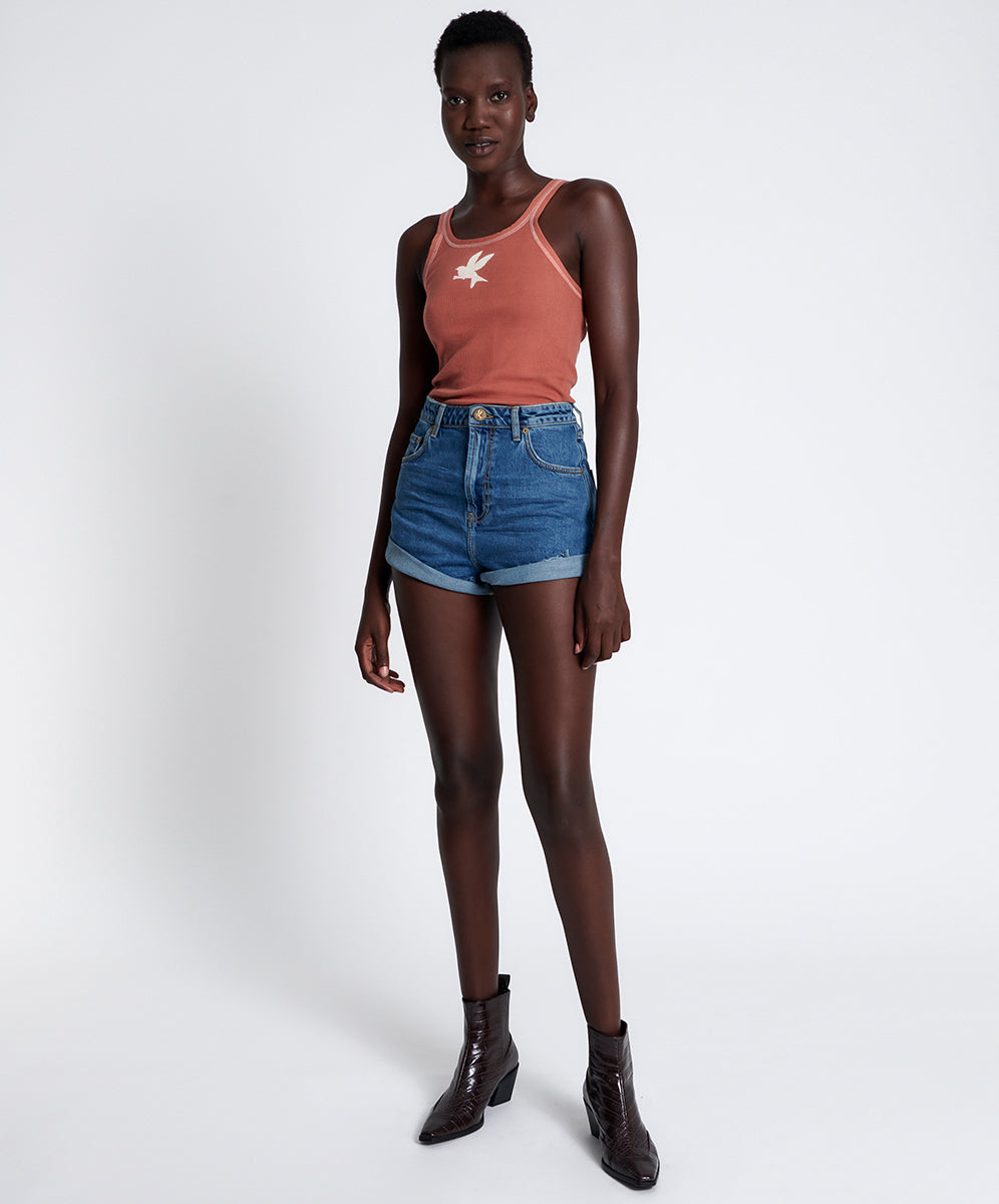 Products Bandits High Waist Denim Shorts - Rosewood Blue