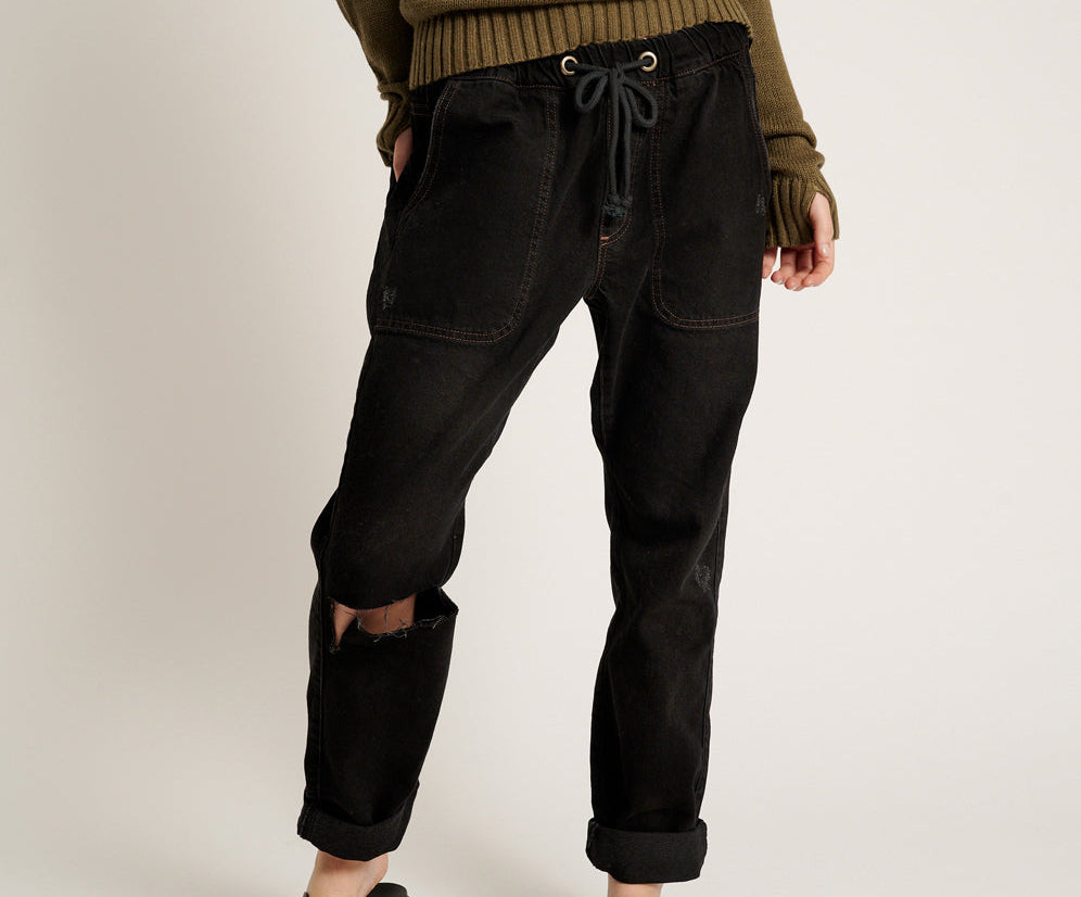 ONYX BLACK SHABBIES DRAWSTRING JEANS