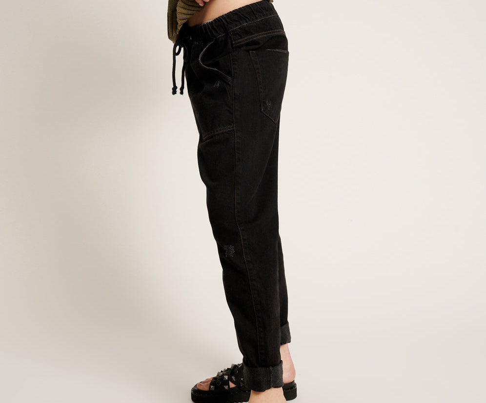 ONYX BLACK SHABBIES DRAWSTRING JEANS