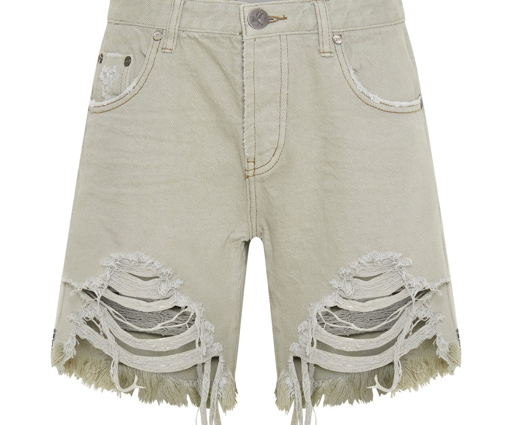 Stevies Low Waist Waist Long Length Boyfriend Denim Shorts - Faded Khaki