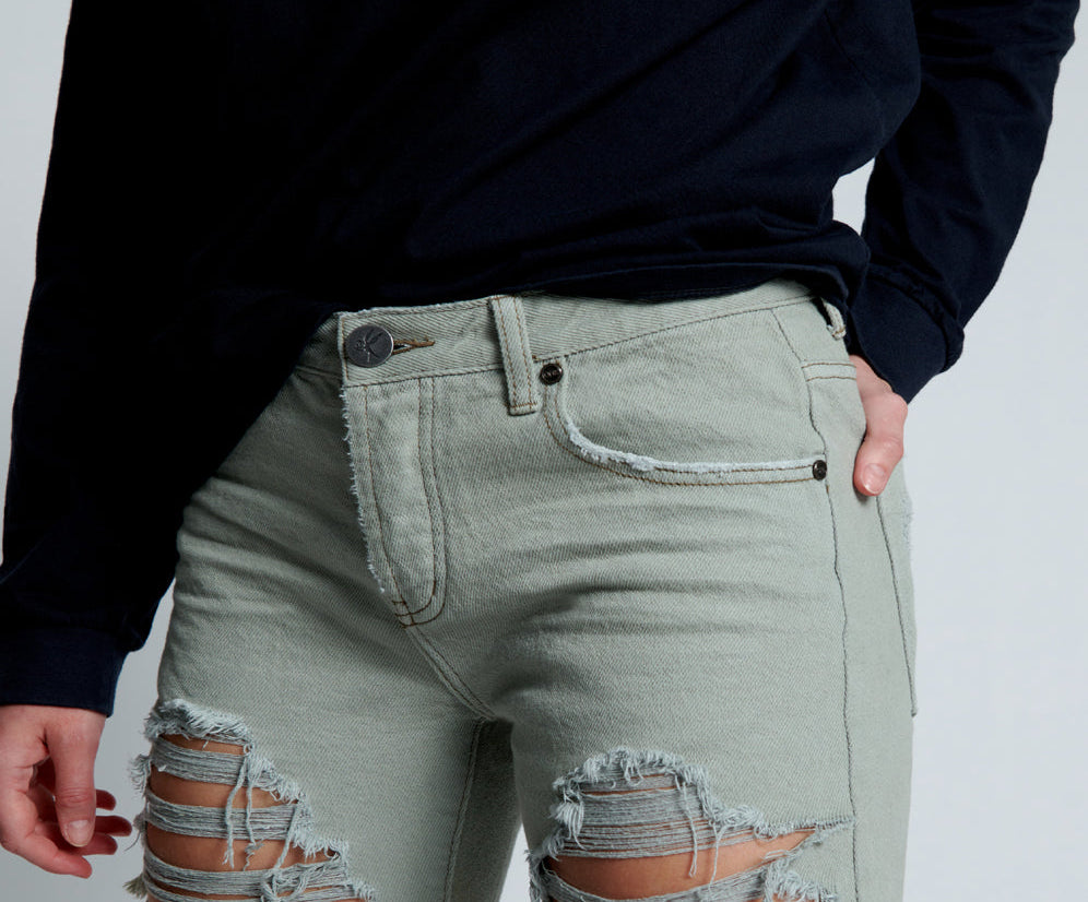 Stevies Low Waist Waist Long Length Boyfriend Denim Shorts - Faded Khaki