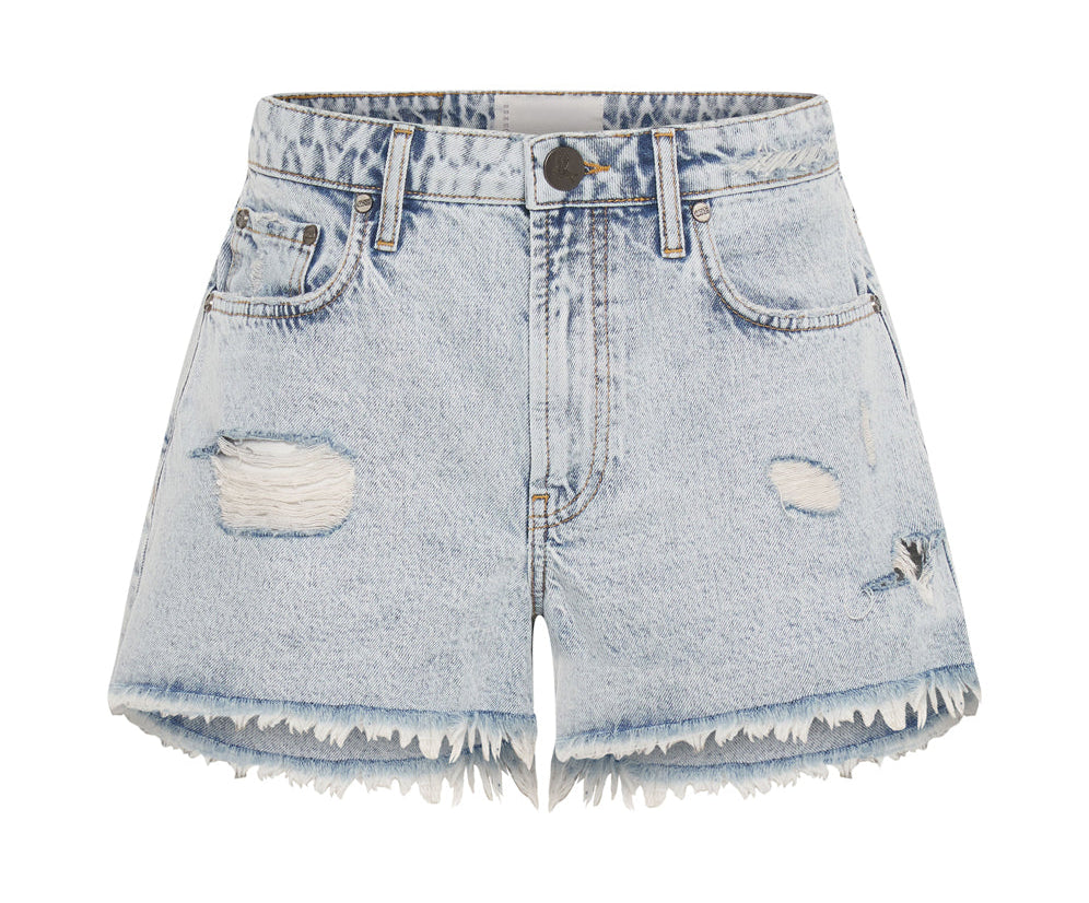 CIRCUS BLUE TRUCKER MID WAIST DENIM SHORTS