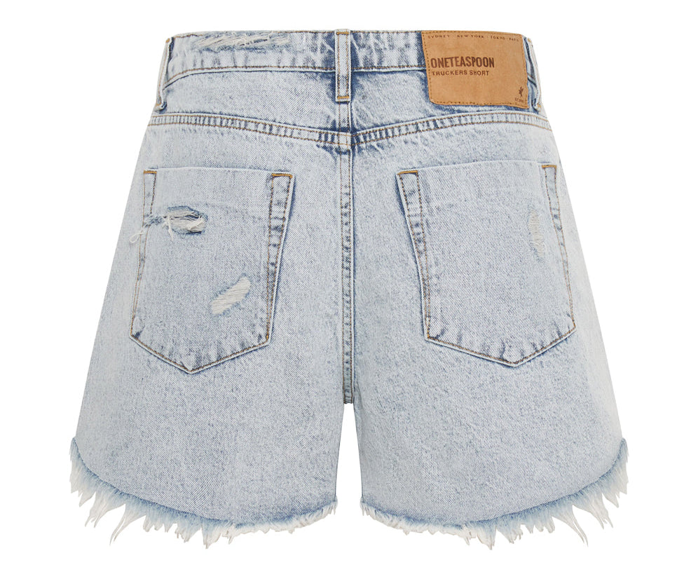 CIRCUS BLUE TRUCKER MID WAIST DENIM SHORTS