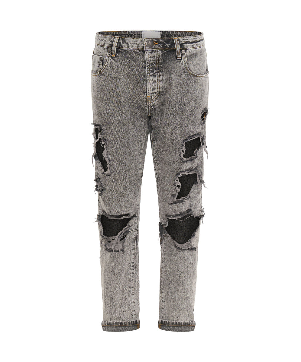 SOFT GREY TRASHED SAINTS BOYFRIEND JEANS