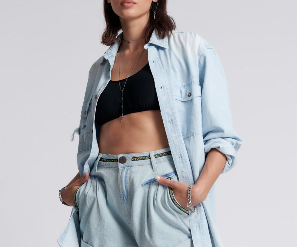 Streetwalkers High Waist 80S Fit Denim Shorts - Aztec Blue