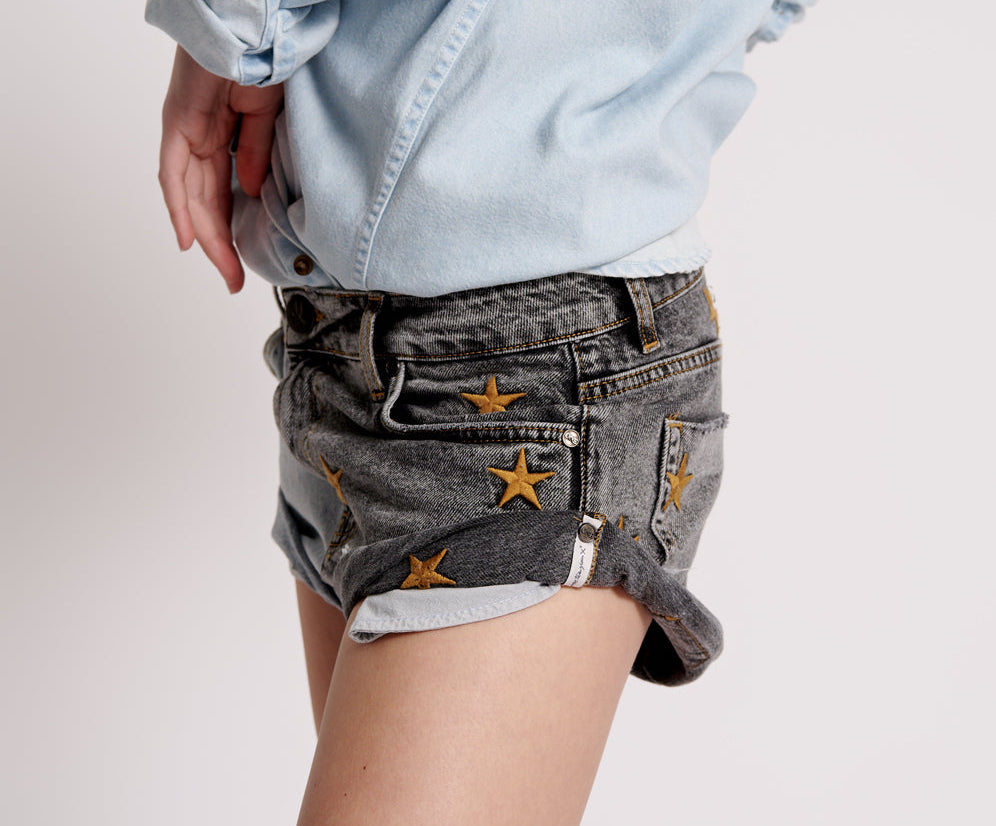 Bandits Low Waist Denim Shorts - Blue Grey