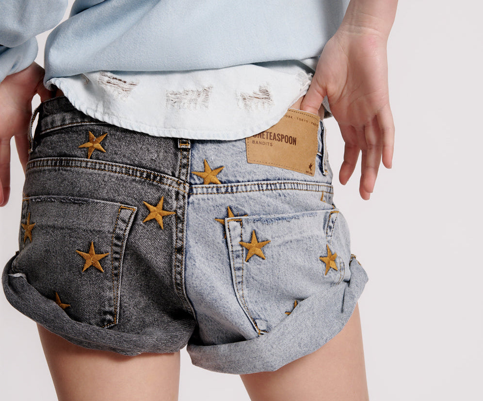 Bandits Low Waist Denim Shorts - Blue Grey