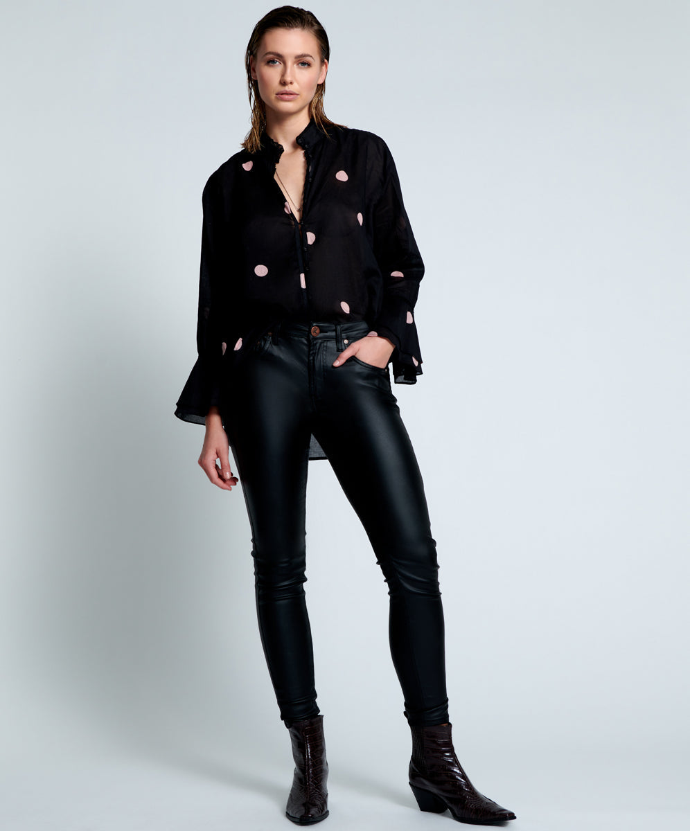 Last Stock WET BLACK FREEBIRDS II HIGH WAIST SKINNY JEANS