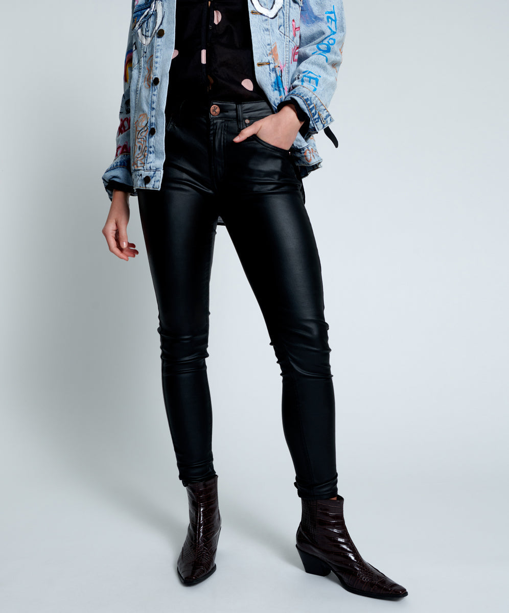 Last Stock WET BLACK FREEBIRDS II HIGH WAIST SKINNY JEANS