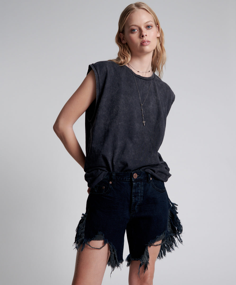Products Frankies Low Waist Long Length Denim Shorts - Fox Black