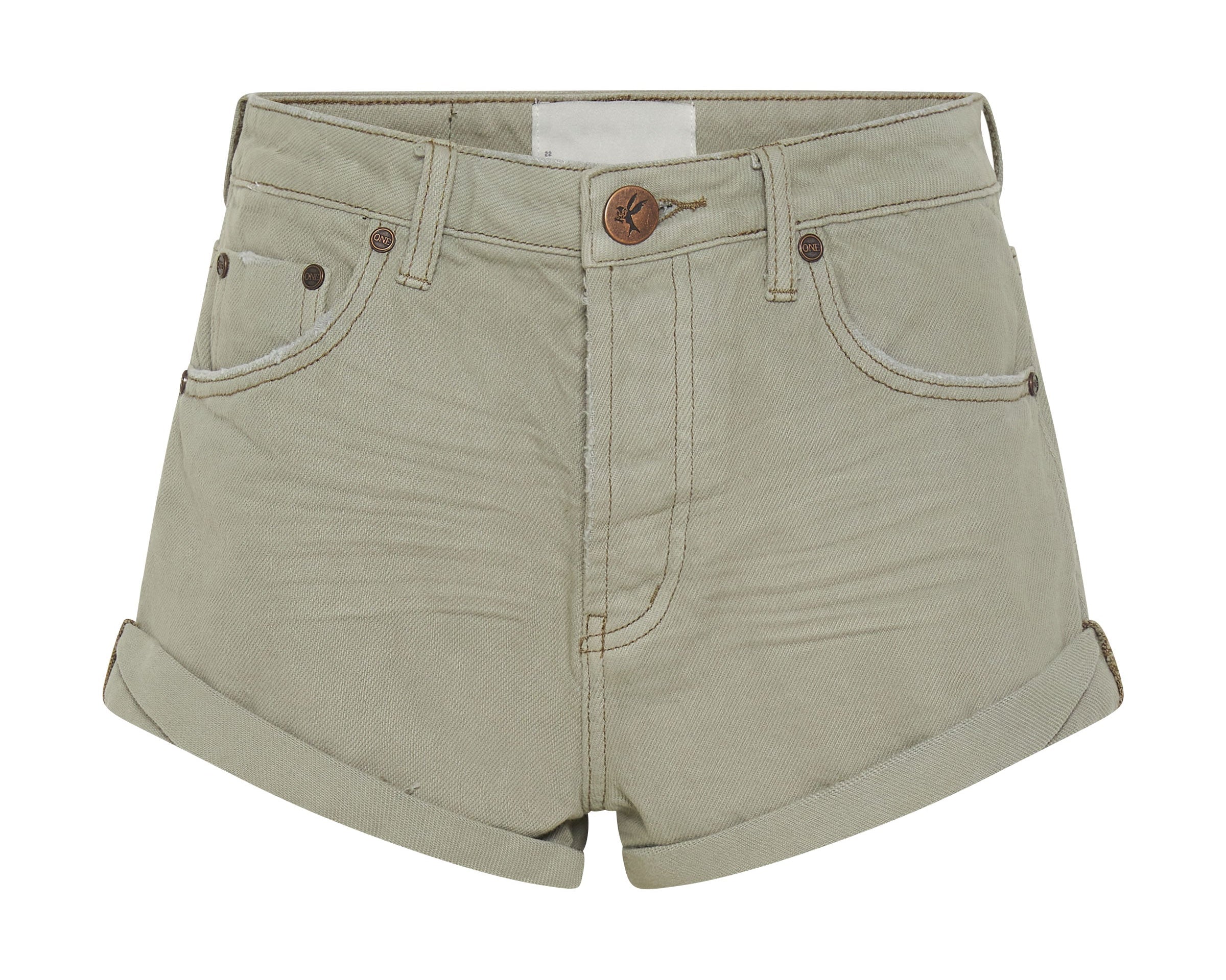Bandits Mid Waist Denim Shorts - Faded Khaki