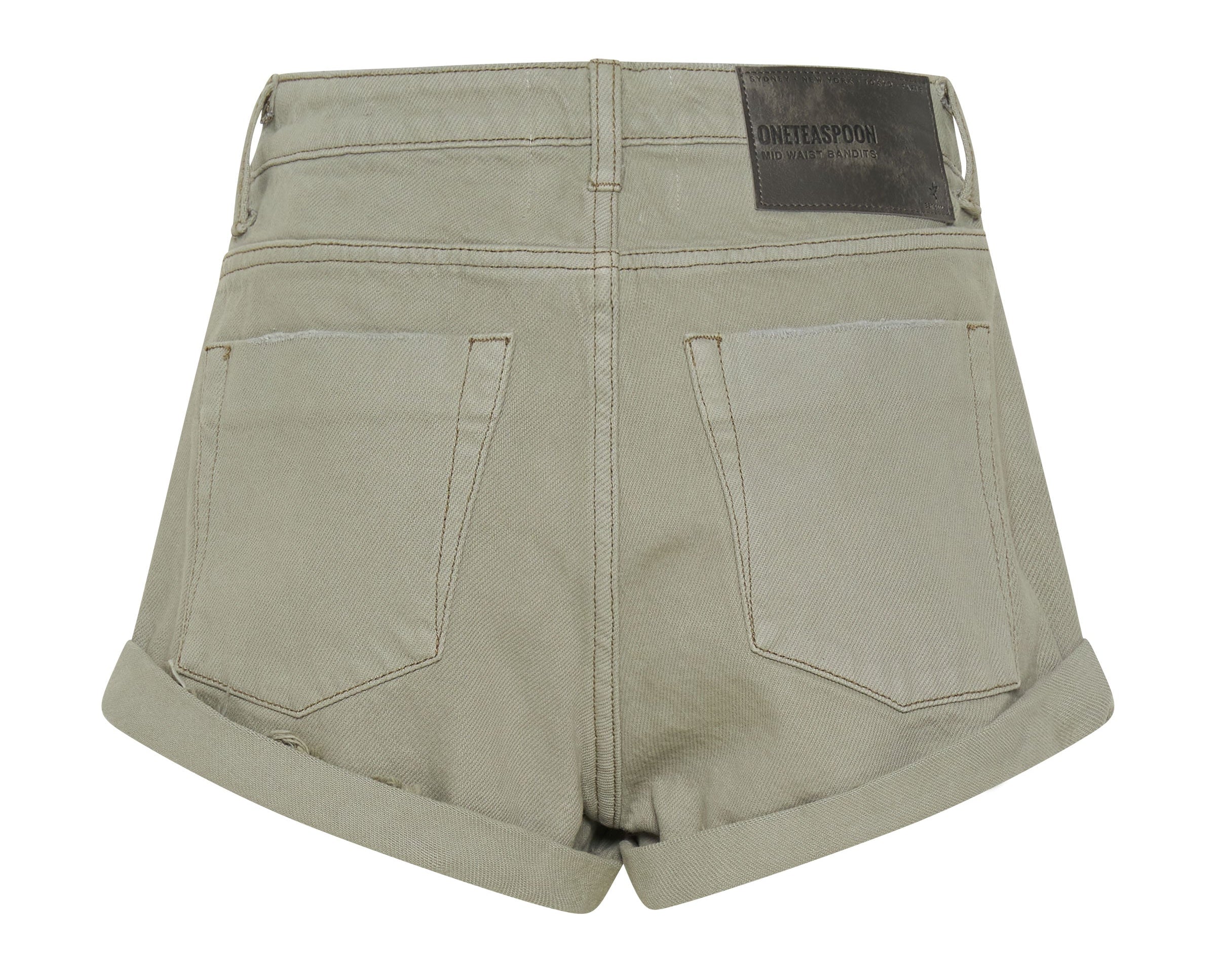 Bandits Mid Waist Denim Shorts - Faded Khaki