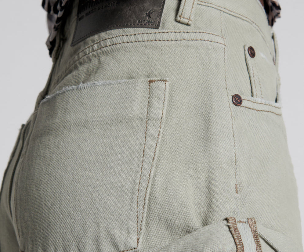 Bandits Mid Waist Denim Shorts - Faded Khaki