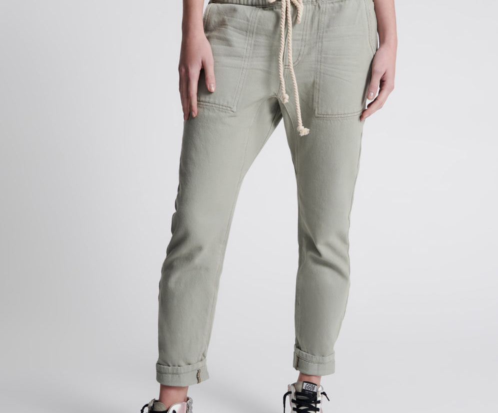 FADED KHAKI SHABBIES DRAWSTRING BOYFRIEND JEANS KHAKI