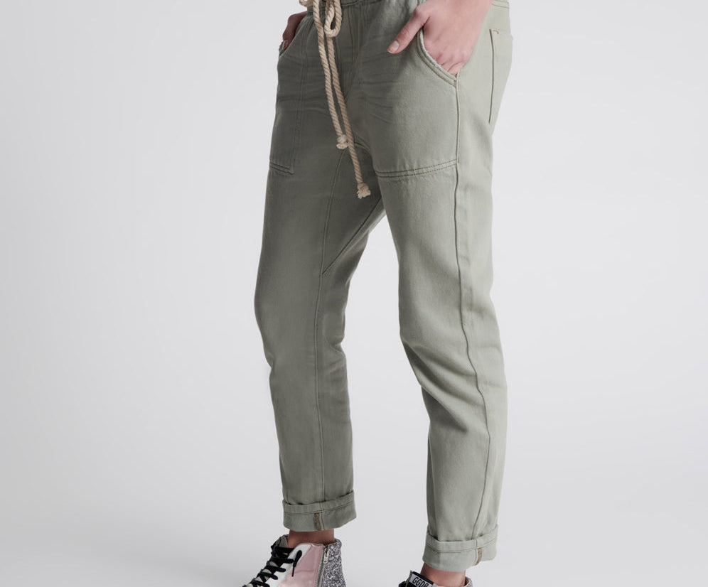 FADED KHAKI SHABBIES DRAWSTRING BOYFRIEND JEANS KHAKI