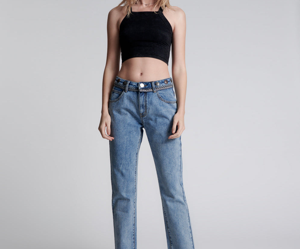 Truckers Mid Waist Straight Leg Denim Jeans - Hollywood Hills
