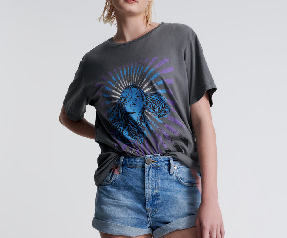 Bandits Mid Waist Denim Shorts - Linear Blue