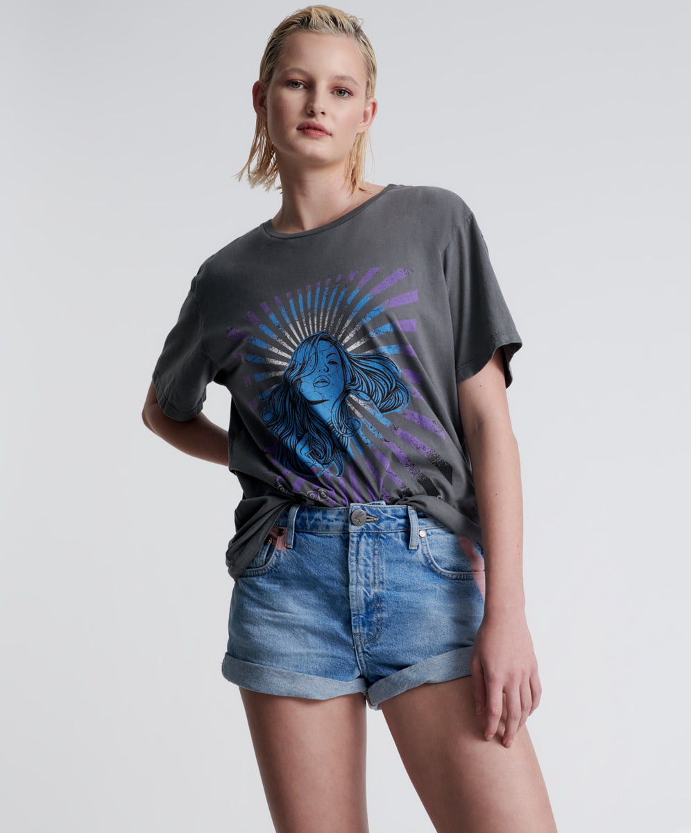 Products Bandits Mid Waist Denim Shorts - Linear Blue