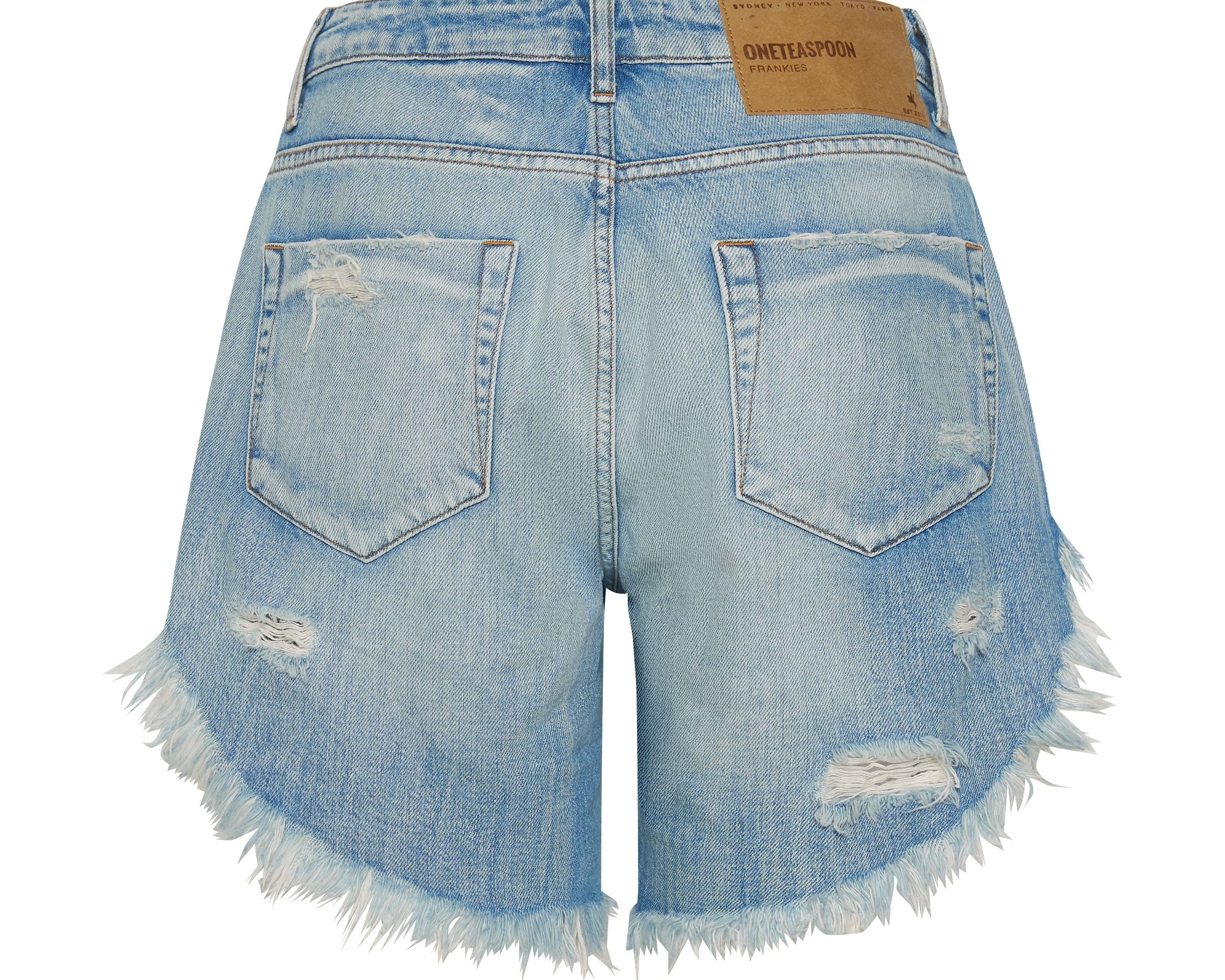 Frankies Low Waist Long Length Denim Shorts - Worn Out Hendrixe