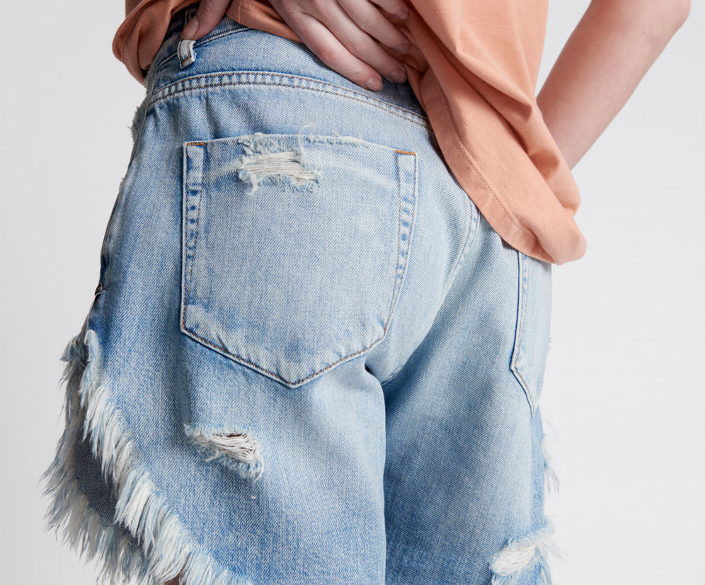 Frankies Low Waist Long Length Denim Shorts - Worn Out Hendrixe