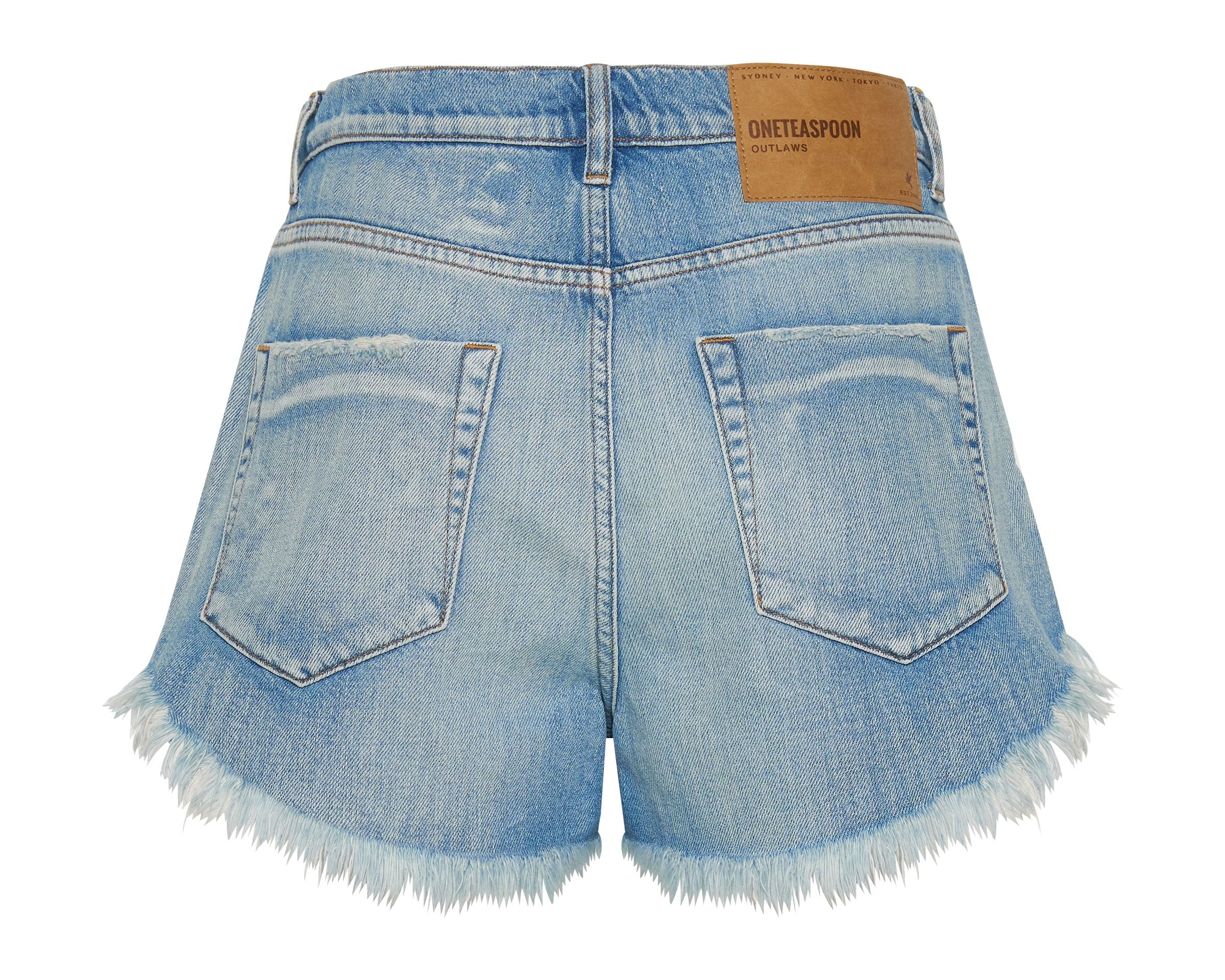 WORN OUT HENDRIXE OUTLAWS MID LENGTH DENIM SHORTS