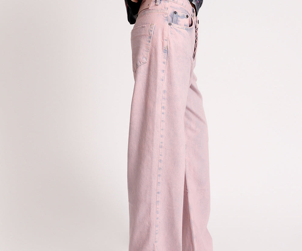 Jackson Mid Waist Wide Leg Denim Jeans - Pink Haze