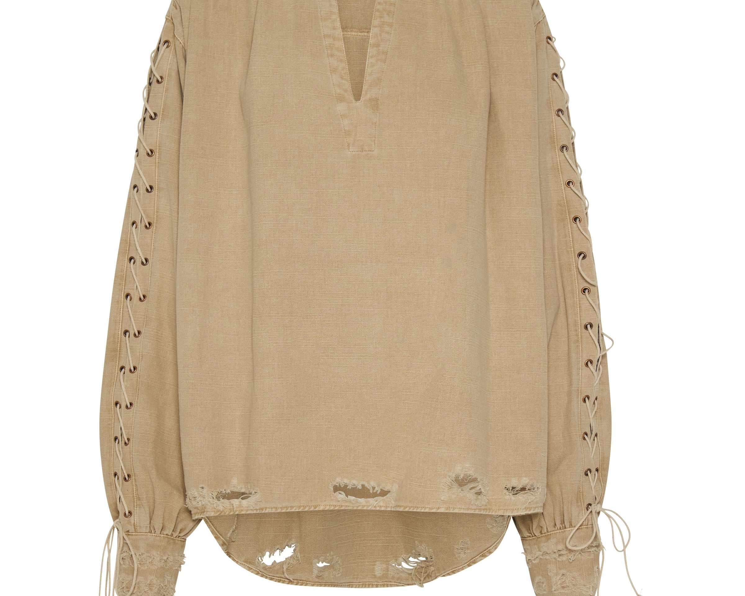 Johnny Lace Up Denim Shirt - Stone