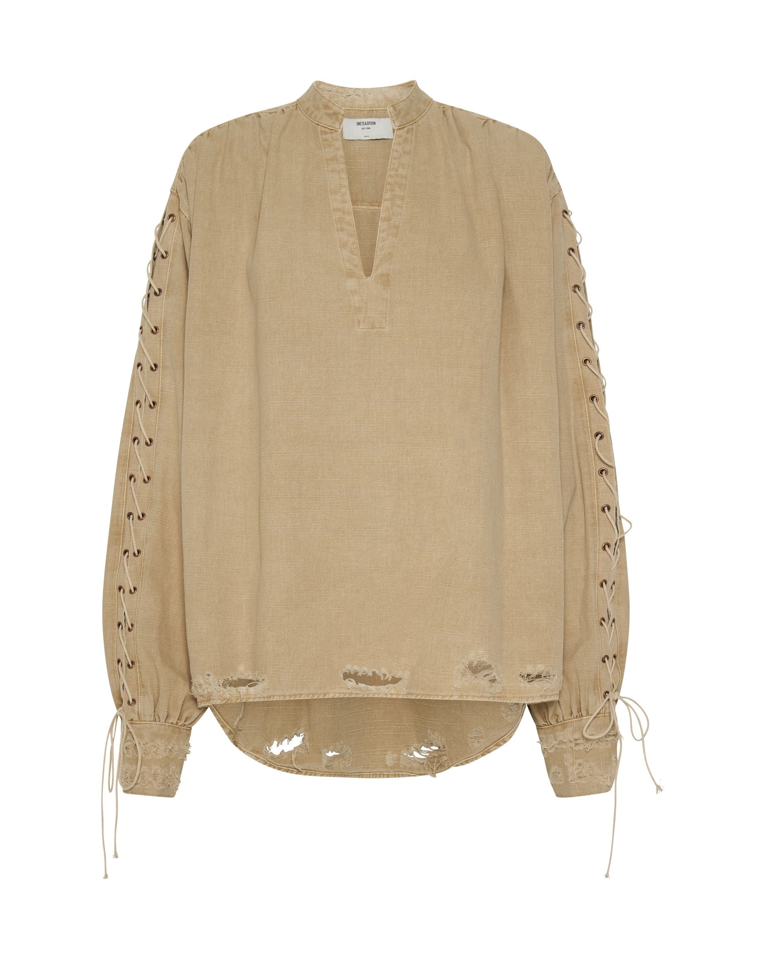 Products Johnny Lace Up Denim Shirt - Stone