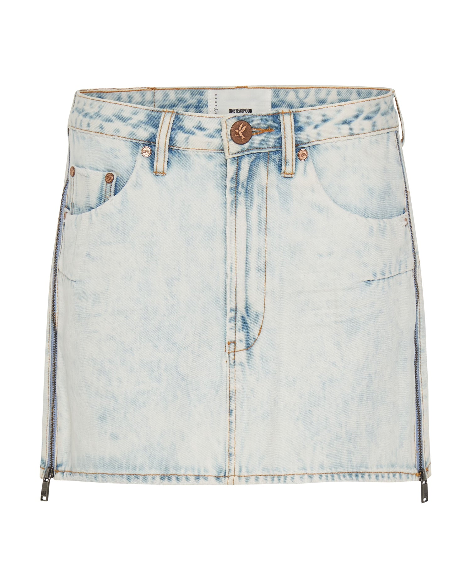 Products ZIPPED FLORENCE VANGUARD MID RISE RELAXED DENIM MINI SKIRT