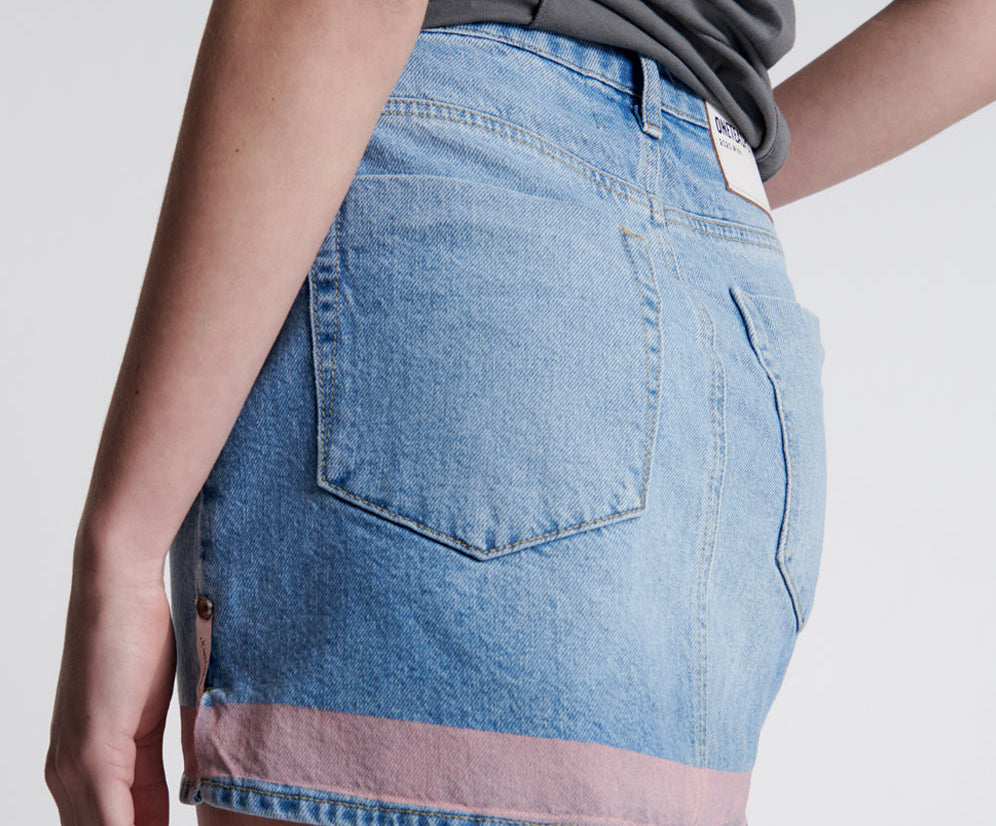 2020 High Waist Mini Denim Skirt - Linear Blue