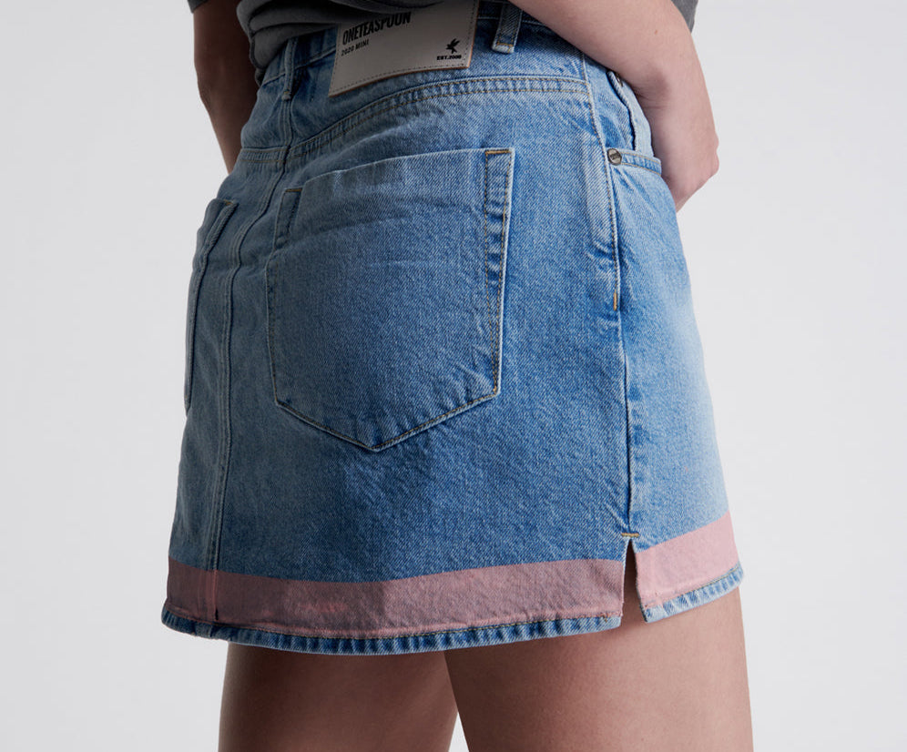 2020 High Waist Mini Denim Skirt - Linear Blue