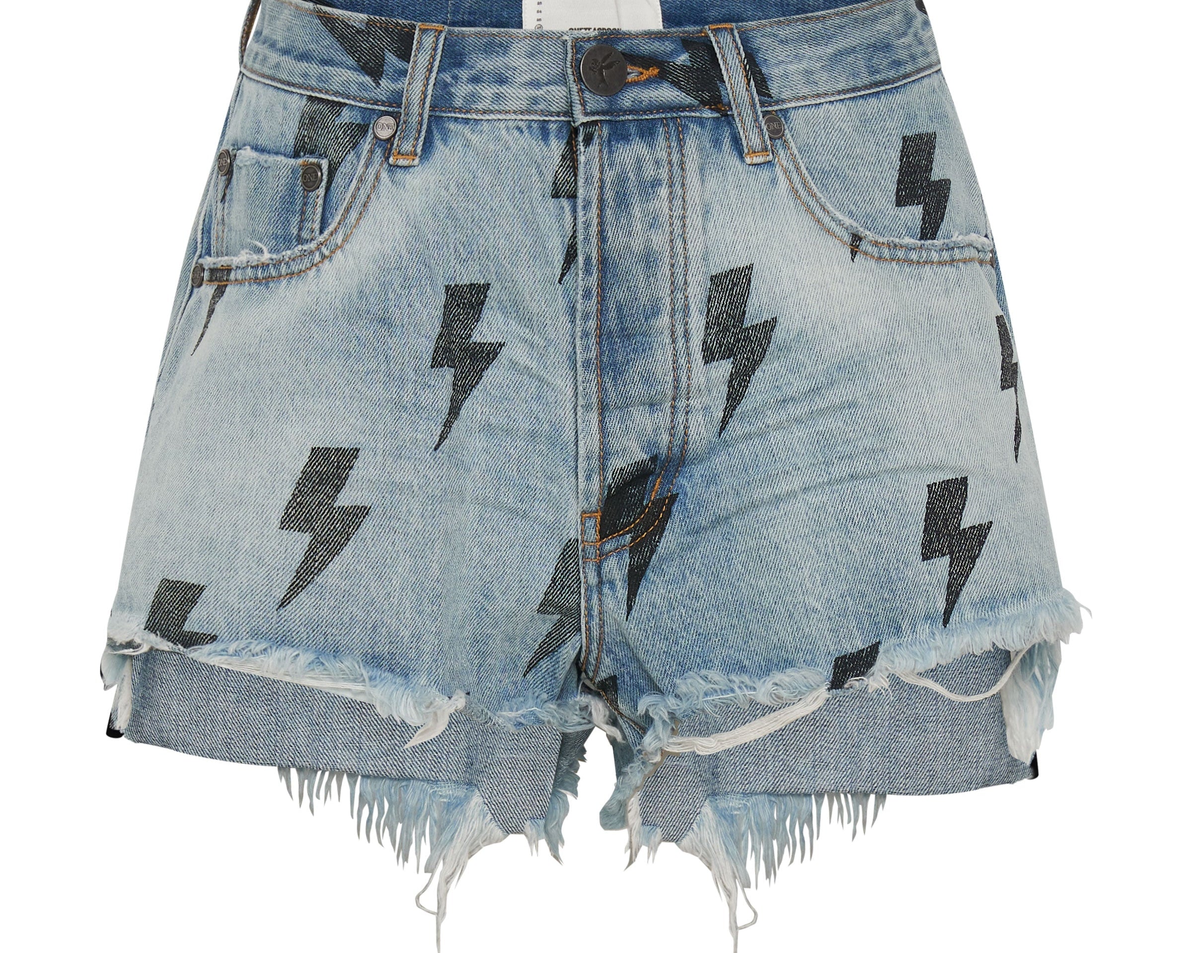 BLUE LIGHTNING LE WOLVES MID LENGTH DENIM SHORTS