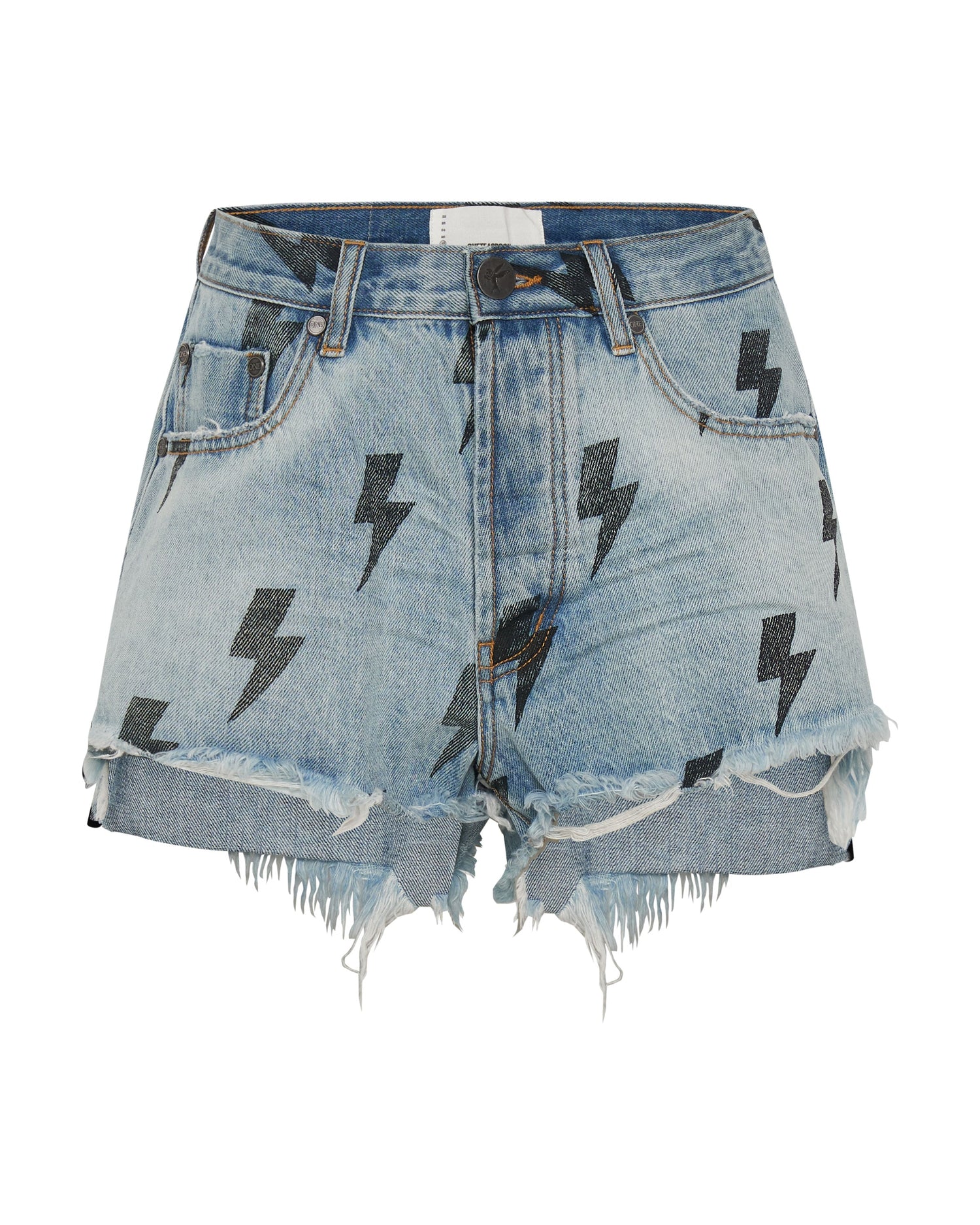 Products Le Wolves Mid Waist Mid Length Denim Shorts - Blue Lightning