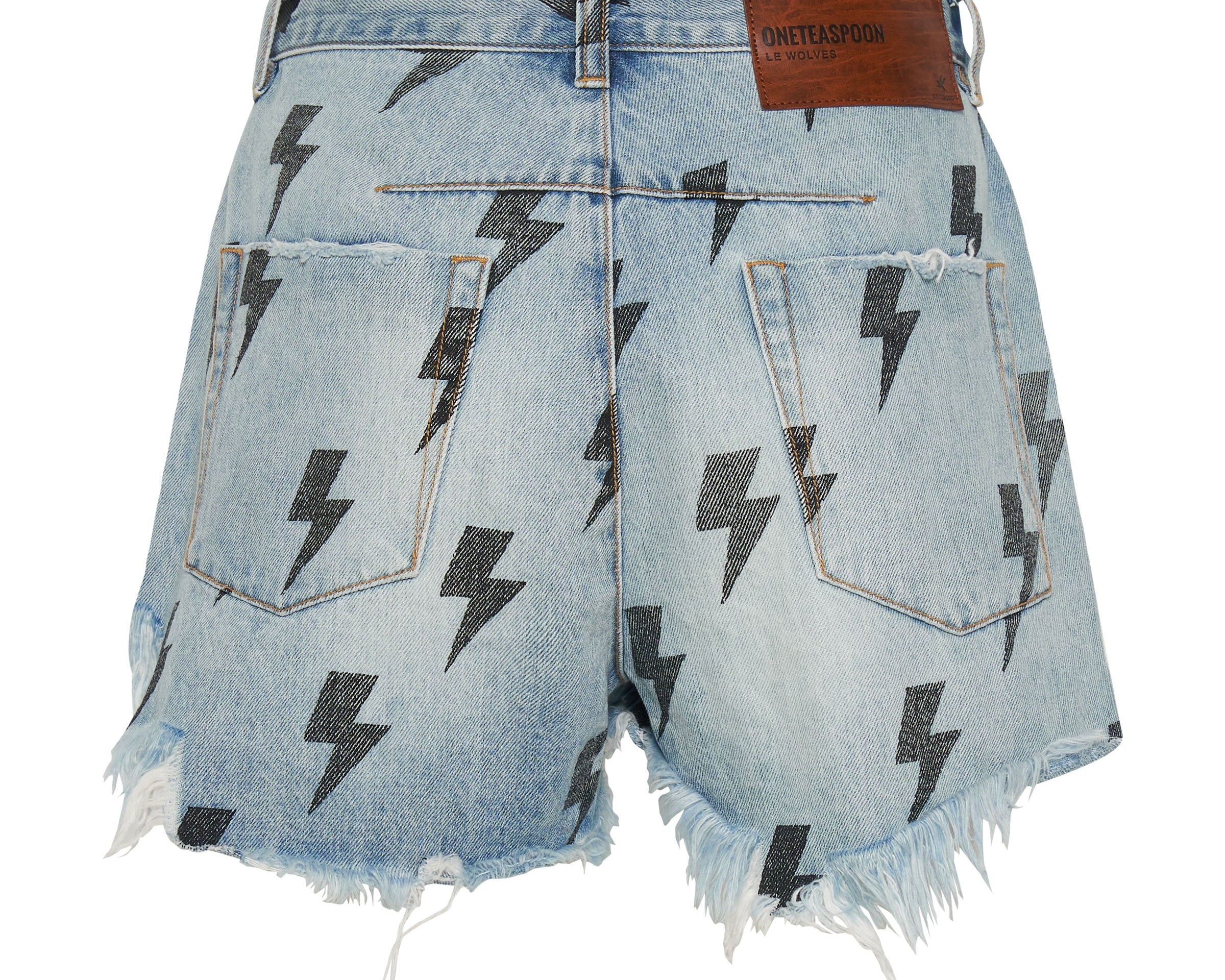 BLUE LIGHTNING LE WOLVES MID LENGTH DENIM SHORTS