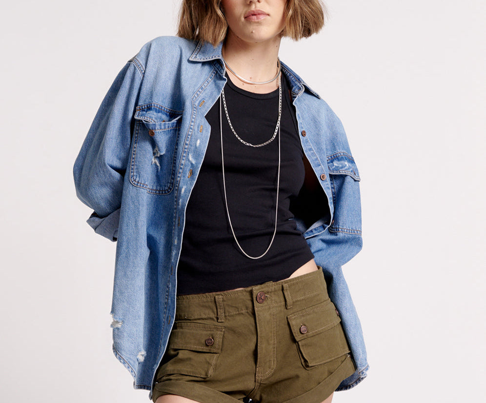 Cadet Bandits Low Waist Denim Shorts - Dark Khaki