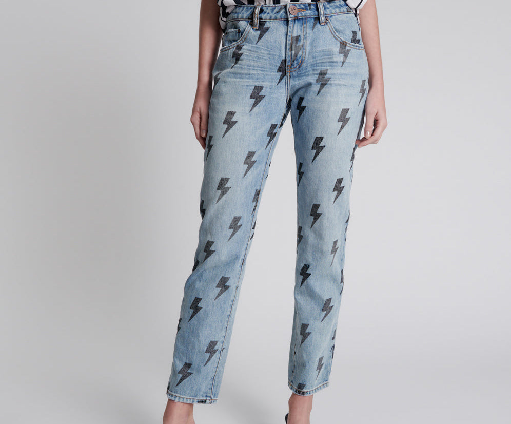 Trucker Low Waist Straight Leg Denim Jeans - Blue Lightning