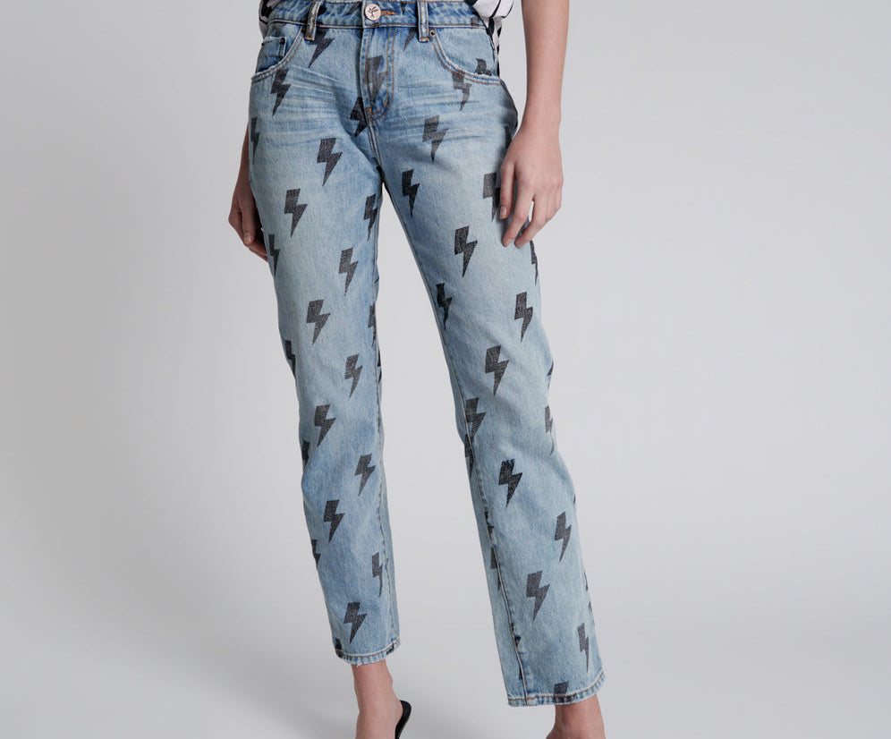 Trucker Low Waist Straight Leg Denim Jeans - Blue Lightning
