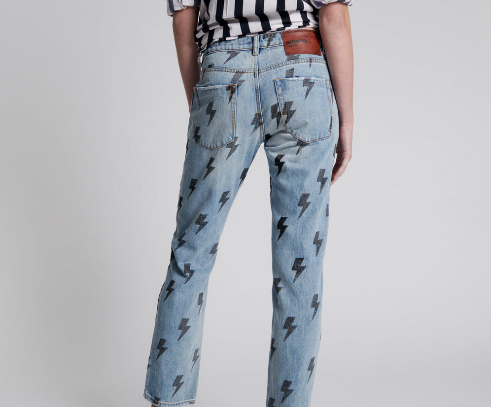 Trucker Low Waist Straight Leg Denim Jeans - Blue Lightning