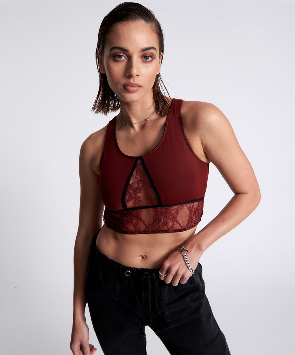 Products Lulu Mesh And Lace Bralette - Wine