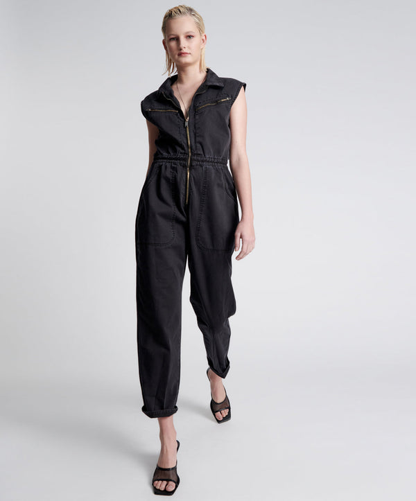 Olivia Aviator Sleeveless Jumpsuit - Washed Black