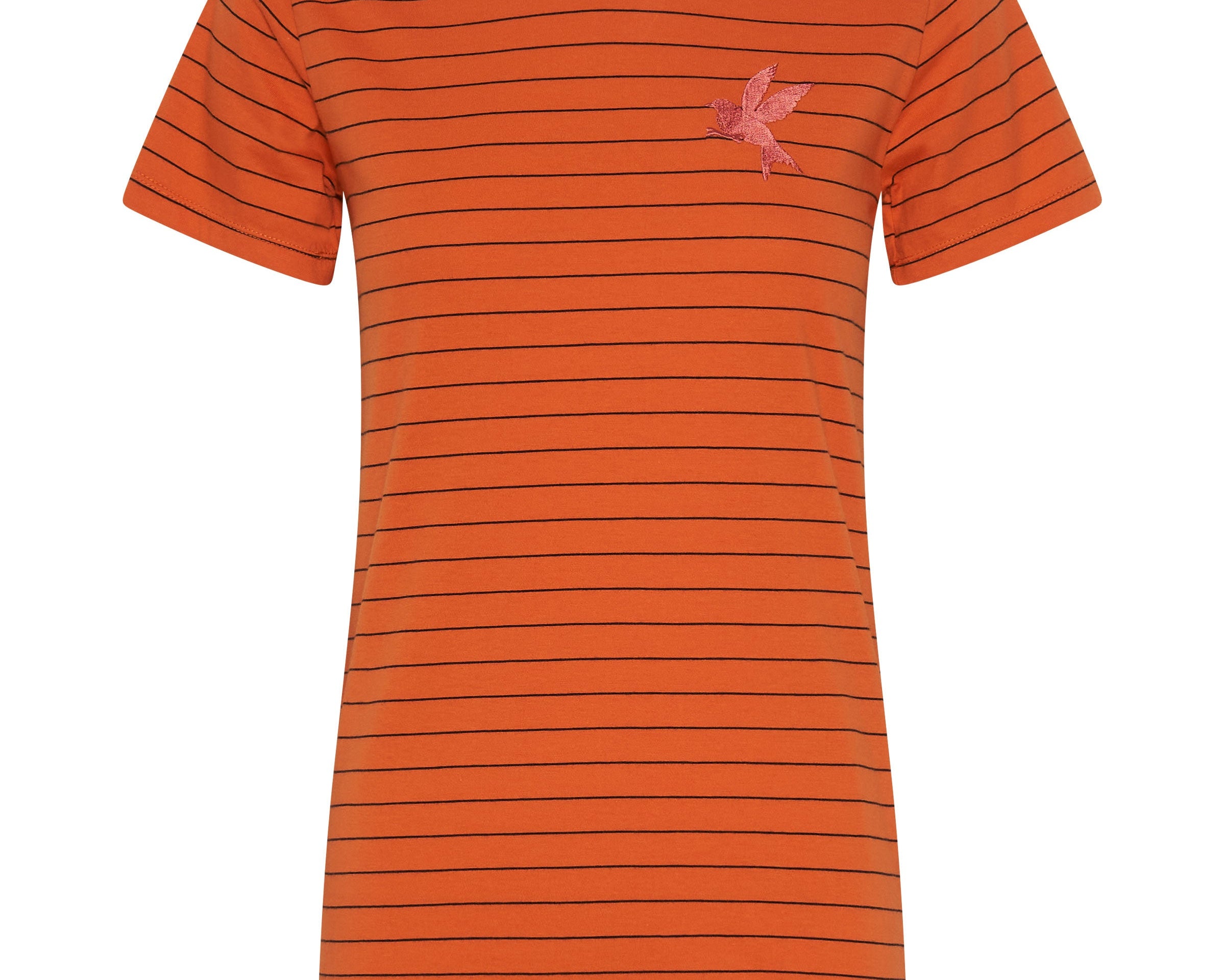 Bower Bird Embroidered Logo Fitted Tee Orange - Orange Stripe
