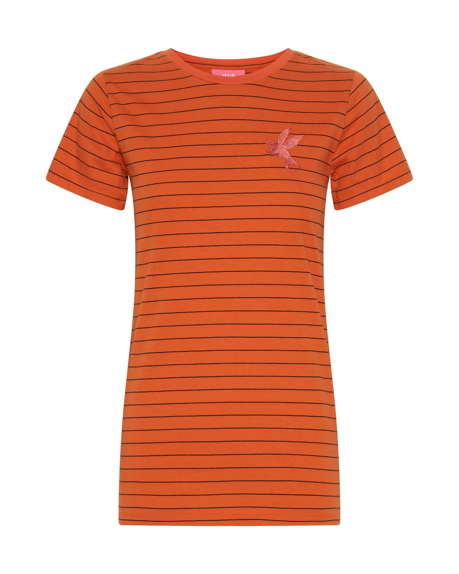 Products Bower Bird Embroidered Logo Fitted Tee Orange - Orange Stripe