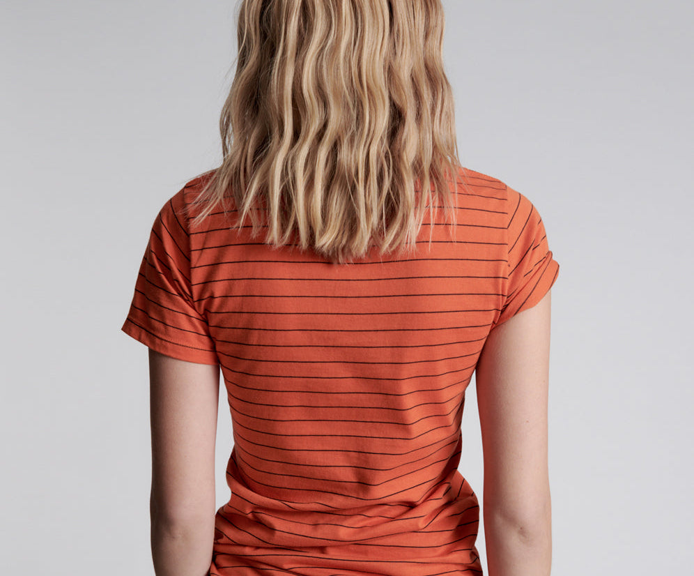 Bower Bird Embroidered Logo Fitted Tee Orange - Orange Stripe