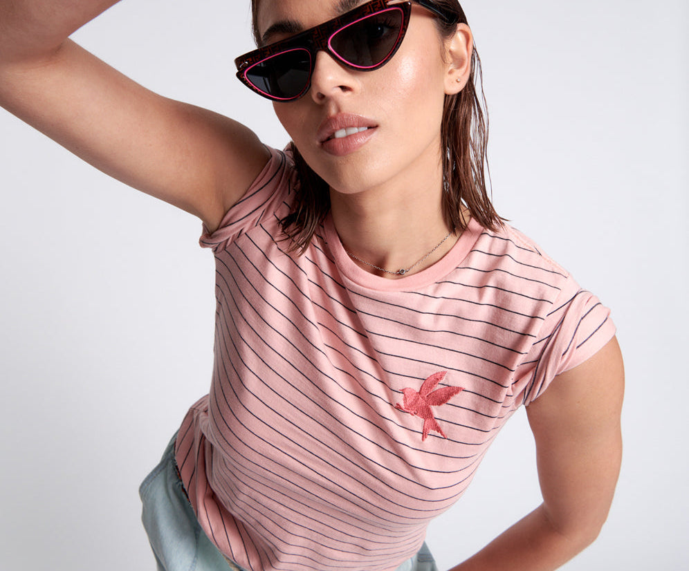 BOWER BIRD EMBROIDERED LOGO FITTED TEE PINK