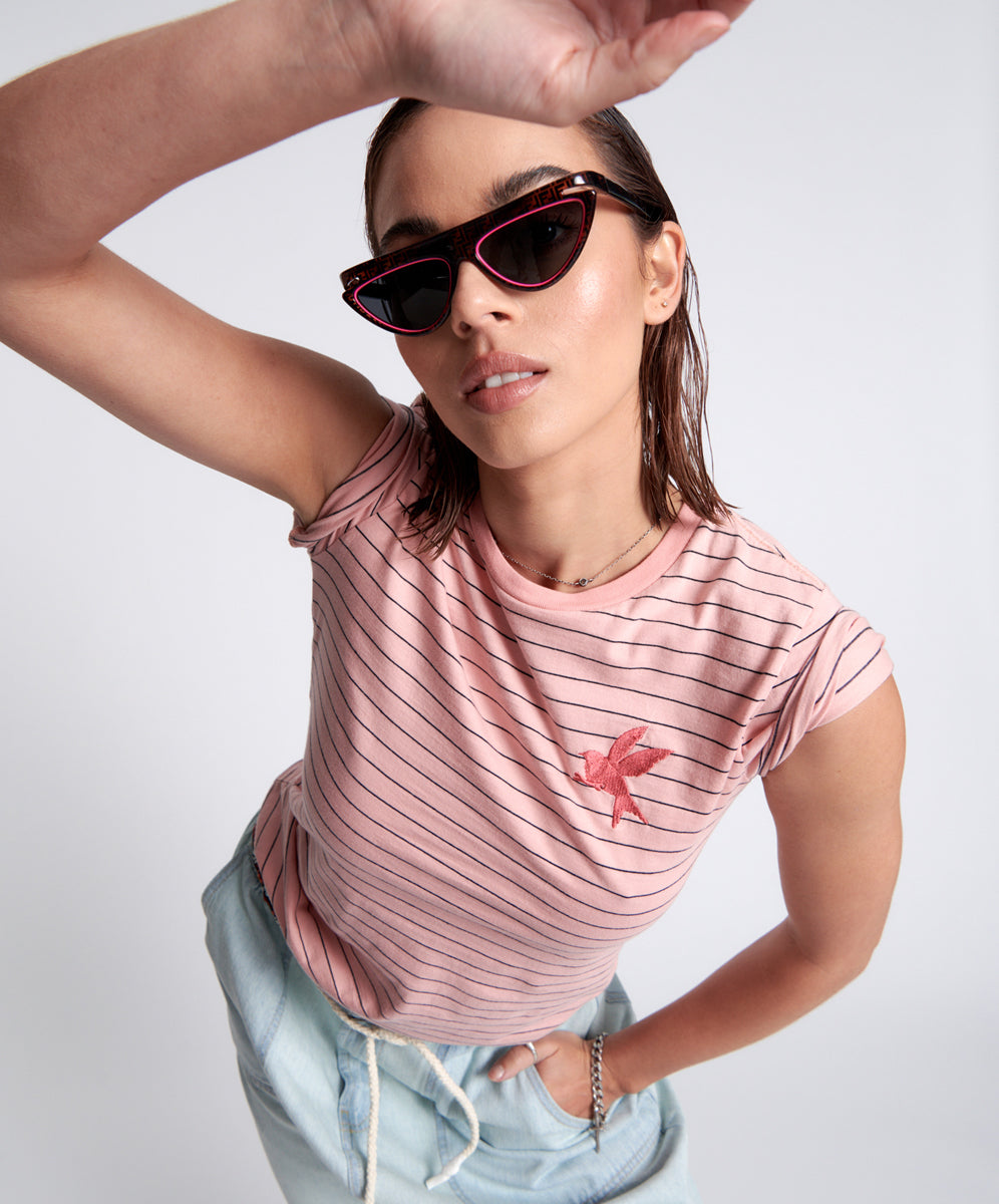 Products BOWER BIRD EMBROIDERED LOGO FITTED TEE PINK