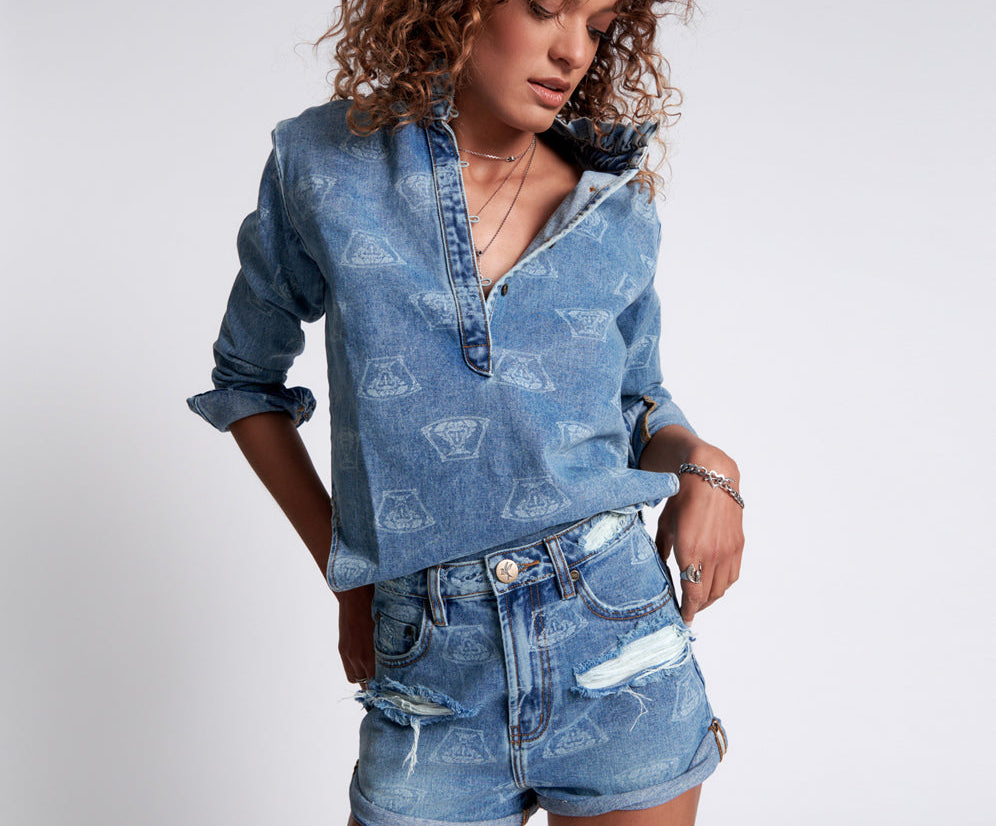 Bandits High Waist Denim Shorts - Medusa Blue
