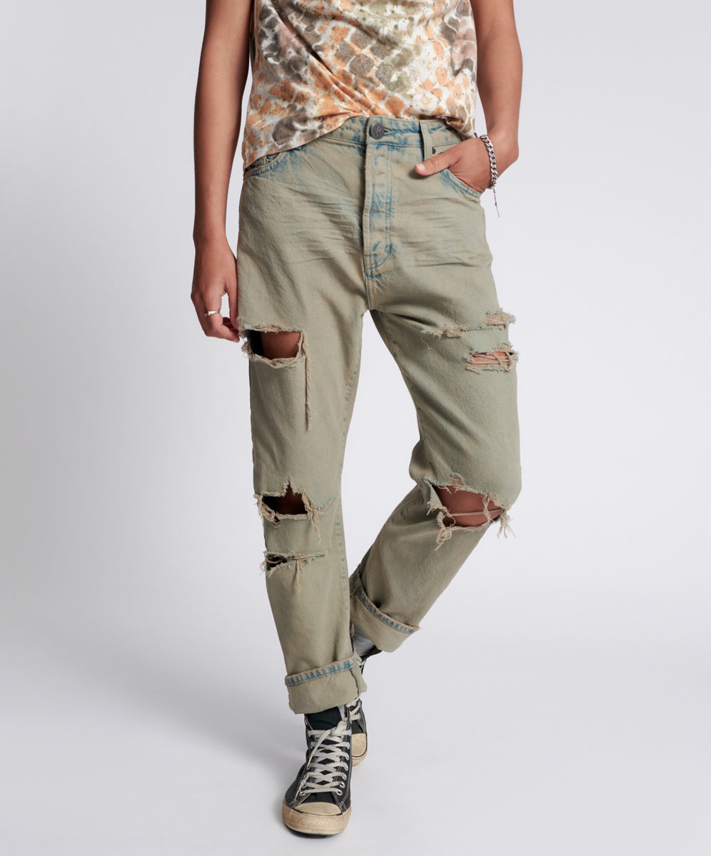 Products Bandits Low Waist Boyfriend Denim Jeans - Khaki Haze