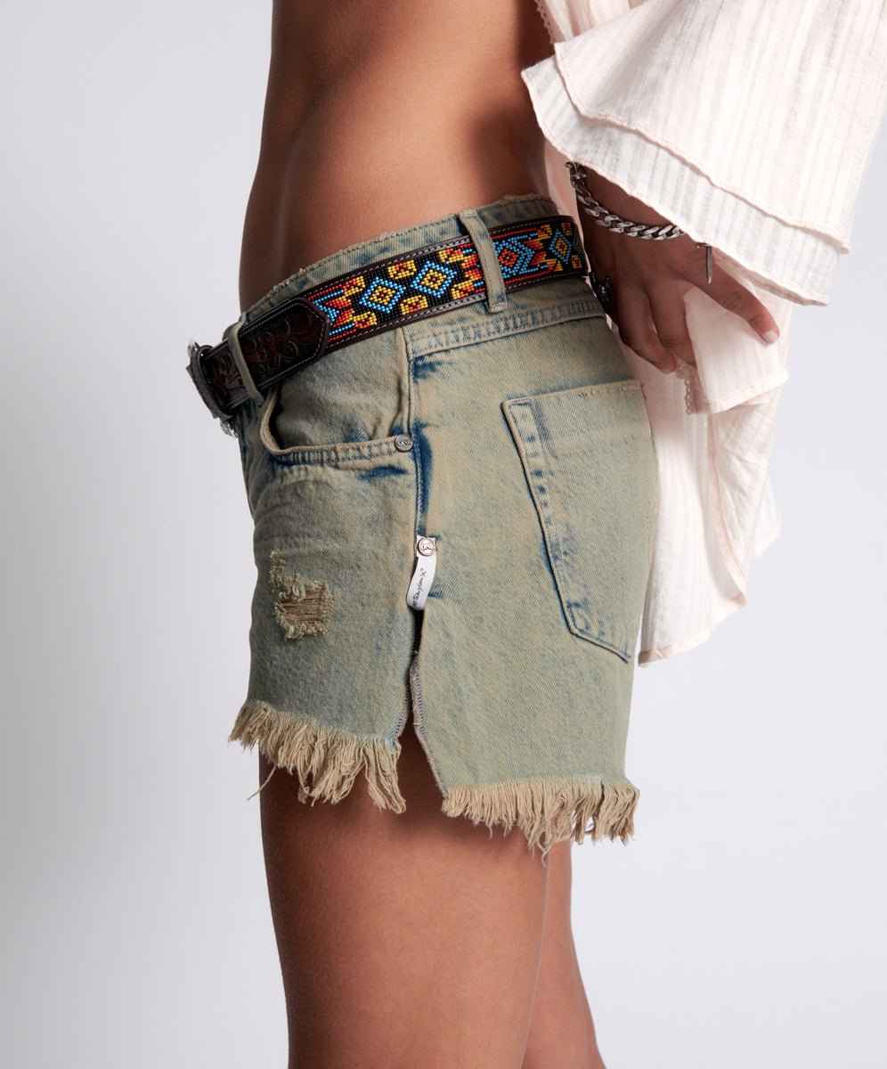 Products Marlons Low Waist Boyfriend Denim Shorts - Khaki Haze