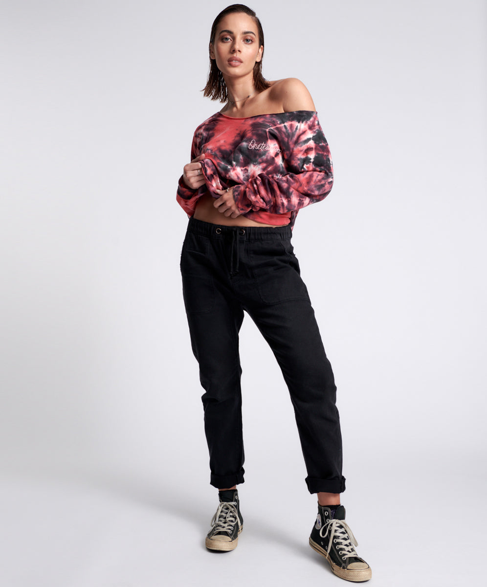Products BLACK OAK SHABBIES DRAWSTRING BOYFRIEND JEANS