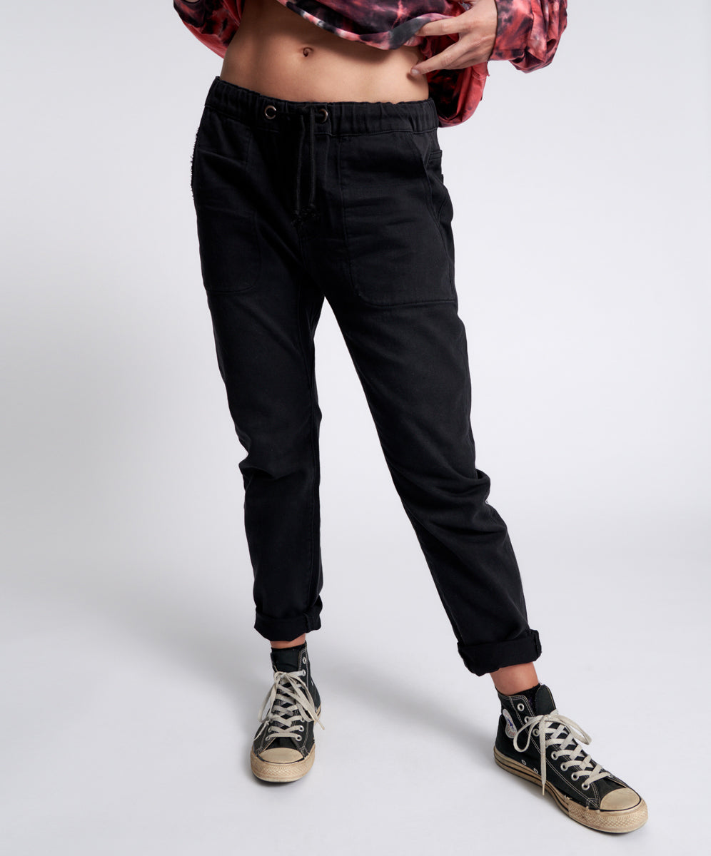 Products BLACK OAK SHABBIES DRAWSTRING BOYFRIEND JEANS
